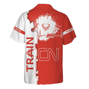 Railspirit Personalized Canadian National Railroad Hawaiian Shirt Engine Heartbeat and Track Love Style Shirt Gift Idea For Train Lovers