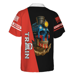 Railspirit Personalized Canadian National Railroad Hawaiian Shirt Train Skull American Flag Shirt All Over Print