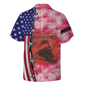 Railspirit Personalized Canadian Pacific Railroad Hawaiian Shirt Retro American Express Train With USA Flag Shirt