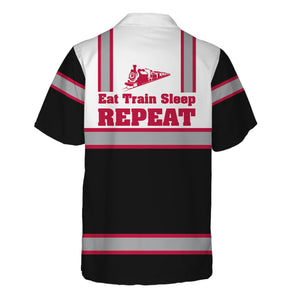 Railspirit Custom Name Canadian Pacific Railroad Hawaiian Shirt Eat Train Sleep Repeat Printed Train Shirt