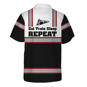 Railspirit Custom Name Norfolk and Western Railway Hawaiian Shirt Eat Train Sleep Repeat N&W Printed Train Shirt