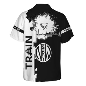Railspirit Personalized Norfolk and Western Railway Hawaiian Shirt Engine Heartbeat and Track Love Style N&W Shirt Gift Idea For Train Lovers