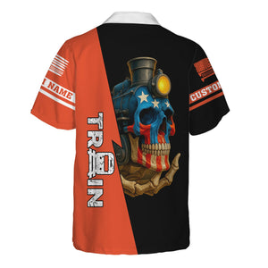 Railspirit Personalized Texas and Pacific Railway Hawaiian Shirt Train Skull American Flag Shirt All Over Print