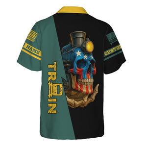 Railspirit Personalized Southern Railway U.S Hawaiian Shirt Train Skull American Flag SOU Shirt All Over Print