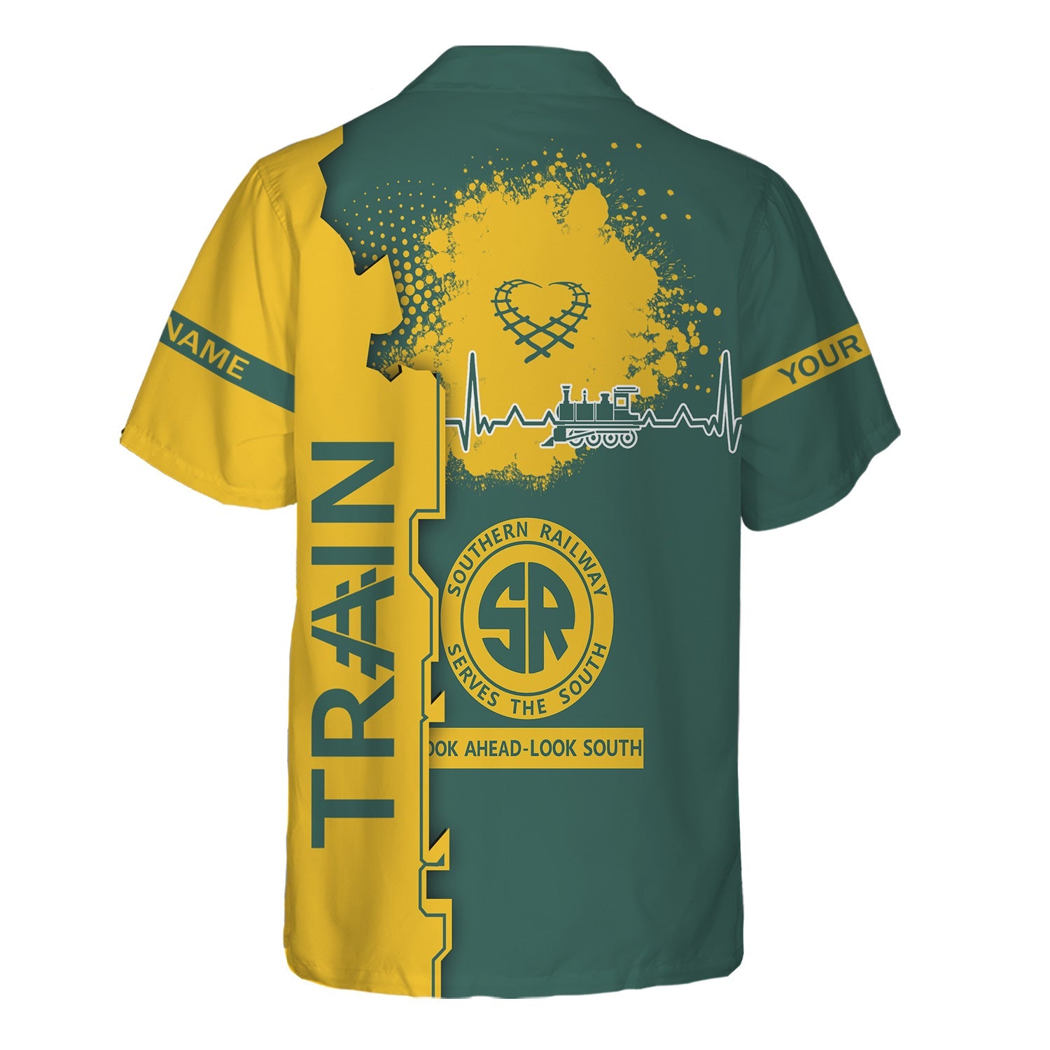 Railspirit Personalized Southern Railway U.S Hawaiian Shirt Engine Heartbeat and Track Love Style SOU Shirt Gift Idea For Train Lovers