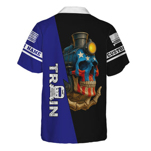 Railspirit Personalized Santa Fe Railway Hawaiian Shirt Train Skull American Flag Atchison, Topeka and Santa Fe Railway Shirt All Over Print