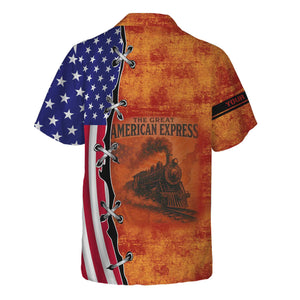 Railspirit Personalized Chicago South Shore and South Bend Railroad Hawaiian Shirt Retro American Express Train With USA Flag Shirt