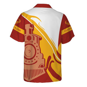 Railspirit Personalized Chicago South Shore and South Bend Railroad Hawaiian Shirt Flame-Inspired Style Shirt Gift Idea For Train Lovers