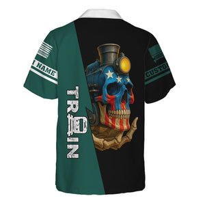 Railspirit Personalized Great Western Railway Hawaiian Shirt Train Skull American Flag Shirt All Over Print