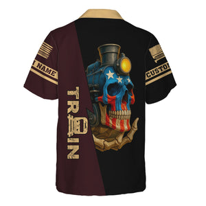 Railspirit Personalized London, Midland and Scottish Railway Hawaiian Shirt Train Skull American Flag Shirt All Over Print