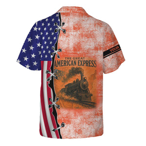 Railspirit Personalized Avanti West Coast Hawaiian Shirt Retro American Express Train With USA Flag Shirt