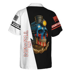 Railspirit Personalized British Railway Hawaiian Shirt Train Skull American Flag Shirt All Over Print