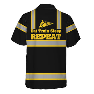 Railspirit Custom Name Iowa Interstate Railroad Hawaiian Shirt Eat Train Sleep Repeat IAIS Printed Train Shirt