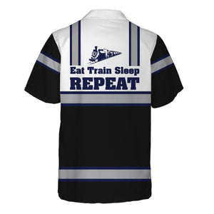 Railspirit Custom Name CNJ Jersey Central Railroad Hawaiian Shirt Eat Train Sleep Repeat Printed Train Shirt
