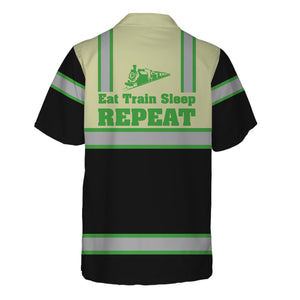 Railspirit Custom Name Virginia & Truckee Railroad Hawaiian Shirt Eat Train Sleep Repeat Printed Train Shirt