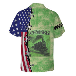 Railspirit Personalized Virginia & Truckee Railroad Hawaiian Shirt Retro American Express Train With USA Flag Shirt