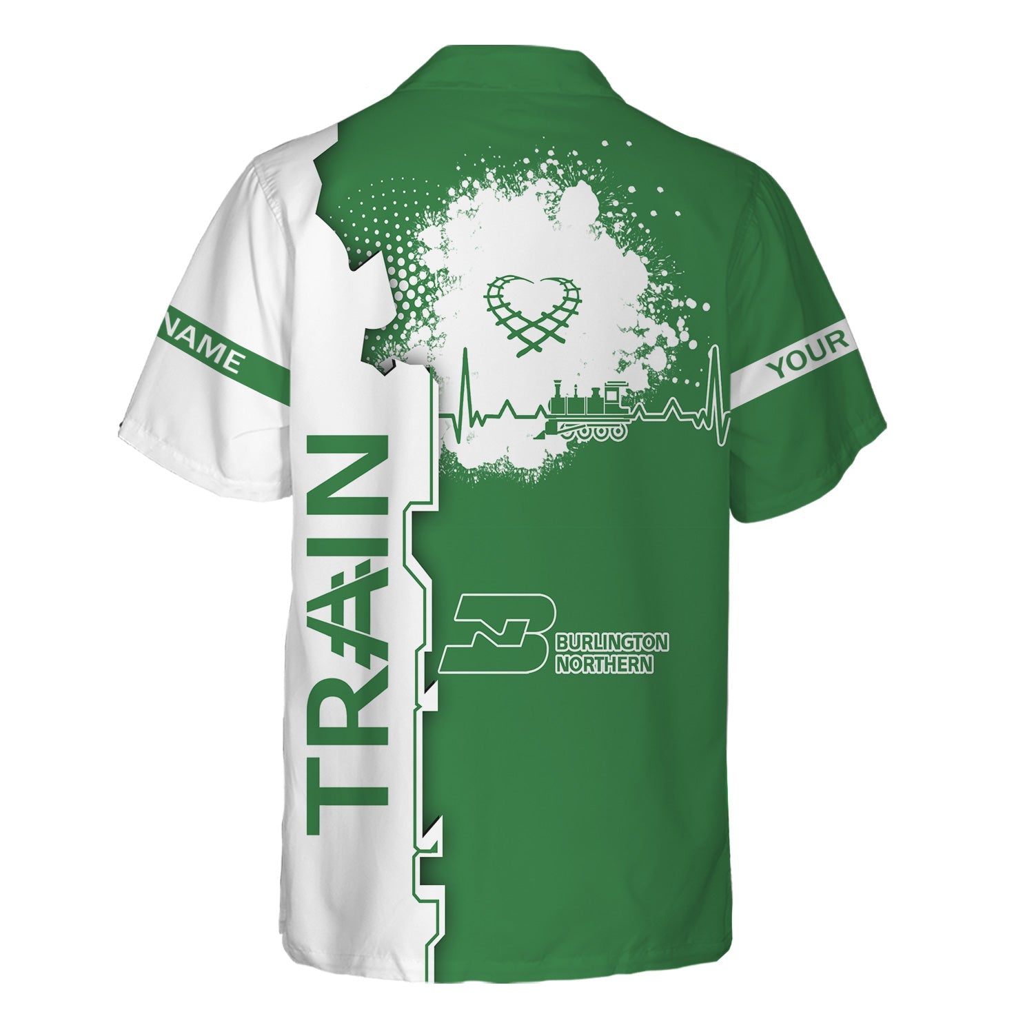 Railspirit Personalized Burlington Northern Railroad Hawaiian Shirt Engine Heartbeat and Track Love Style Shirt Gift Idea For Train Lovers