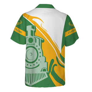 Railspirit Personalized Burlington Northern Railroad Hawaiian Shirt Flame-Inspired Style Shirt Gift Idea For Train Lovers