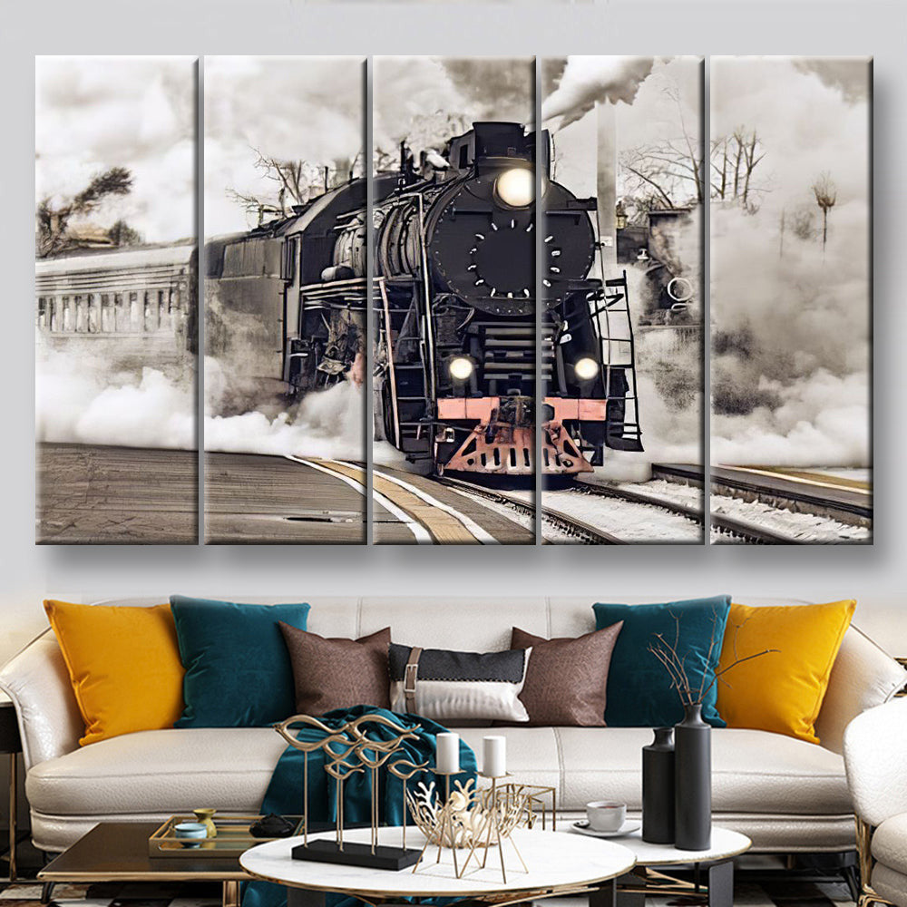 Steam Train Industrial, Multi Canvas Painting Ideas, Multi Piece Panel Canvas Housewarming Gift Ideas Canvas Canvas Gallery Painting Framed Prints, Canvas Paintings Multi Panel Canvas 5PIECE(60x36)