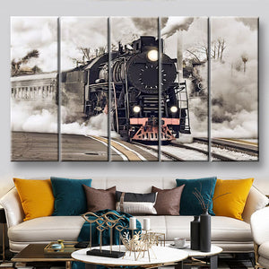 Steam Train Industrial, Multi Canvas Painting Ideas, Multi Piece Panel Canvas Housewarming Gift Ideas Canvas Canvas Gallery Painting Framed Prints, Canvas Paintings Multi Panel Canvas 5PIECE(60x36)