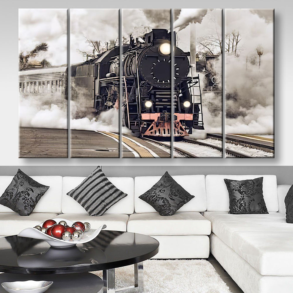 Steam Train Industrial, Multi Canvas Painting Ideas, Multi Piece Panel Canvas Housewarming Gift Ideas Canvas Canvas Gallery Painting Framed Prints, Canvas Paintings Multi Panel Canvas 5PIECE(80x48)