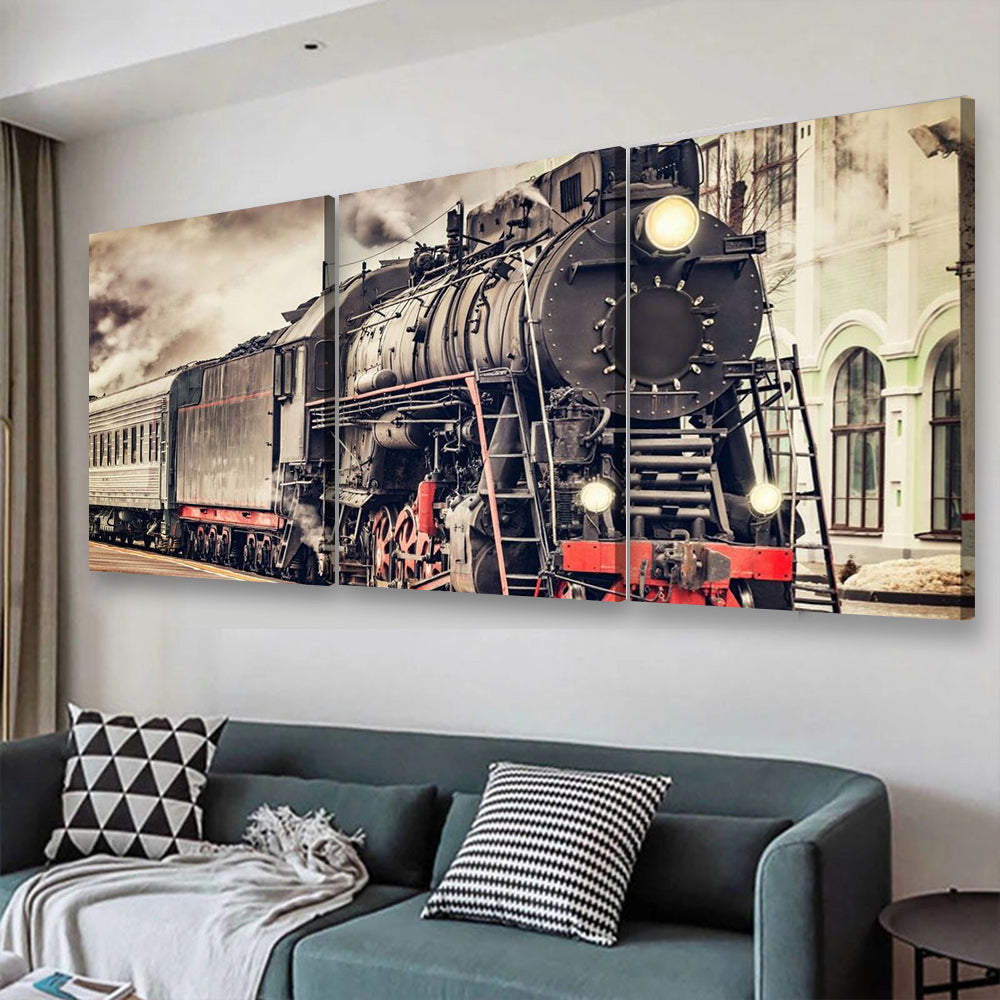 Train Industrial, Multi Canvas Painting Ideas, Multi Piece Panel Canvas Housewarming Gift Ideas Canvas Canvas Gallery Painting Framed Prints, Canvas Paintings Multi Panel Canvas 3PIECE(48x24)