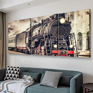Train Industrial, Multi Canvas Painting Ideas, Multi Piece Panel Canvas Housewarming Gift Ideas Canvas Canvas Gallery Painting Framed Prints, Canvas Paintings Multi Panel Canvas 3PIECE(48x24)