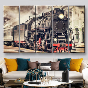 Train Industrial, Multi Canvas Painting Ideas, Multi Piece Panel Canvas Housewarming Gift Ideas Canvas Canvas Gallery Painting Framed Prints, Canvas Paintings Multi Panel Canvas 5PIECE(60x36)