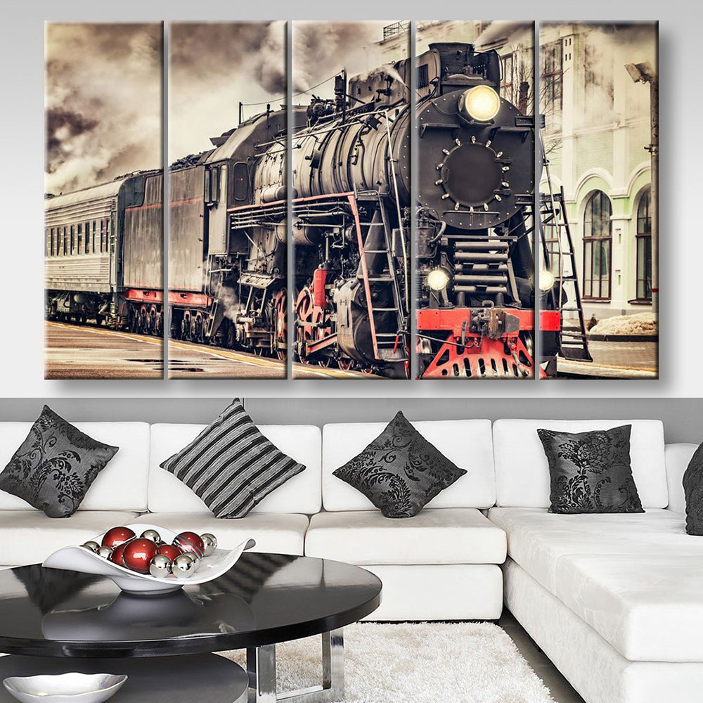 Train Industrial, Multi Canvas Painting Ideas, Multi Piece Panel Canvas Housewarming Gift Ideas Canvas Canvas Gallery Painting Framed Prints, Canvas Paintings Multi Panel Canvas 5PIECE(80x48)