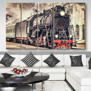 Train Industrial, Multi Canvas Painting Ideas, Multi Piece Panel Canvas Housewarming Gift Ideas Canvas Canvas Gallery Painting Framed Prints, Canvas Paintings Multi Panel Canvas 5PIECE(80x48)