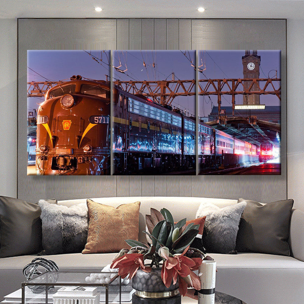 Steam Train At The Station 1, Multi Canvas Painting Ideas, Multi Piece Panel Canvas Housewarming Gift Ideas Canvas Canvas Gallery Painting Framed Prints, Canvas Paintings Multi Panel Canvas 3PIECE(36 x18)