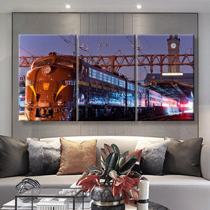 Steam Train At The Station 1, Multi Canvas Painting Ideas, Multi Piece Panel Canvas Housewarming Gift Ideas Canvas Canvas Gallery Painting Framed Prints, Canvas Paintings Multi Panel Canvas 3PIECE(36 x18)