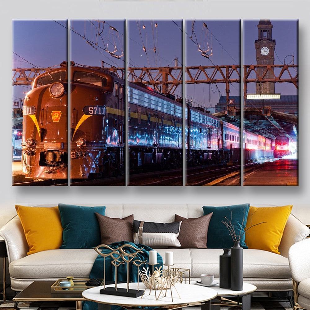 Steam Train At The Station 1, Multi Canvas Painting Ideas, Multi Piece Panel Canvas Housewarming Gift Ideas Canvas Canvas Gallery Painting Framed Prints, Canvas Paintings Multi Panel Canvas 5PIECE(60x36)