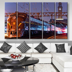 Steam Train At The Station 1, Multi Canvas Painting Ideas, Multi Piece Panel Canvas Housewarming Gift Ideas Canvas Canvas Gallery Painting Framed Prints, Canvas Paintings Multi Panel Canvas 5PIECE(80x48)