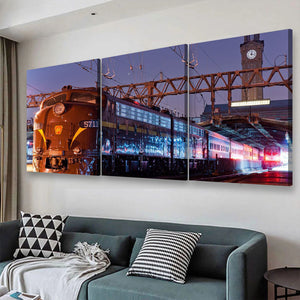 Steam Train At The Station 1, Multi Canvas Painting Ideas, Multi Piece Panel Canvas Housewarming Gift Ideas Canvas Canvas Gallery Painting Framed Prints, Canvas Paintings Multi Panel Canvas 3PIECE(48x24)