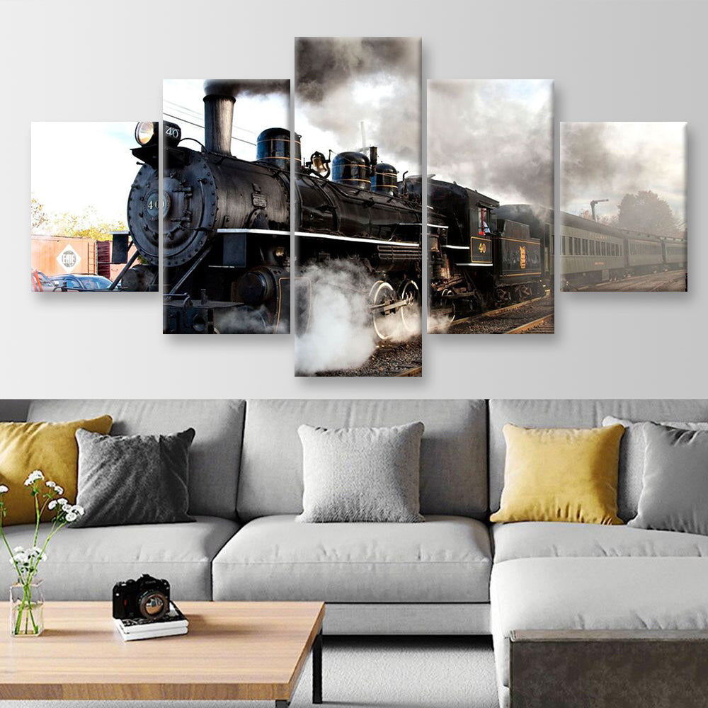 Vintage Steam Train, Multi Canvas Painting Ideas, Multi Piece Panel Canvas Housewarming Gift Ideas Canvas Canvas Gallery Painting Framed Prints, Canvas Paintings Multi Panel Canvas 5PIECE(Mixed 12)