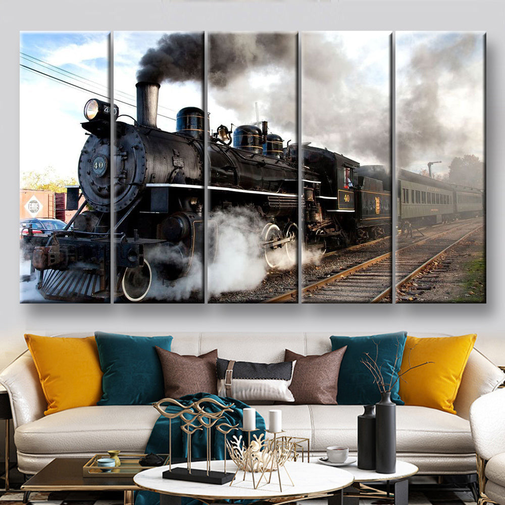 Vintage Steam Train, Multi Canvas Painting Ideas, Multi Piece Panel Canvas Housewarming Gift Ideas Canvas Canvas Gallery Painting Framed Prints, Canvas Paintings Multi Panel Canvas 5PIECE(60x36)