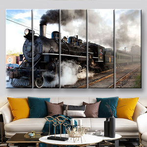Vintage Steam Train, Multi Canvas Painting Ideas, Multi Piece Panel Canvas Housewarming Gift Ideas Canvas Canvas Gallery Painting Framed Prints, Canvas Paintings Multi Panel Canvas 5PIECE(60x36)