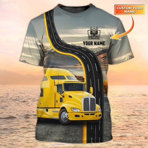 Truck Driver Custom Tshirt, 3D Print Yellow Trucking Shirt, Gift For Trucker Friend