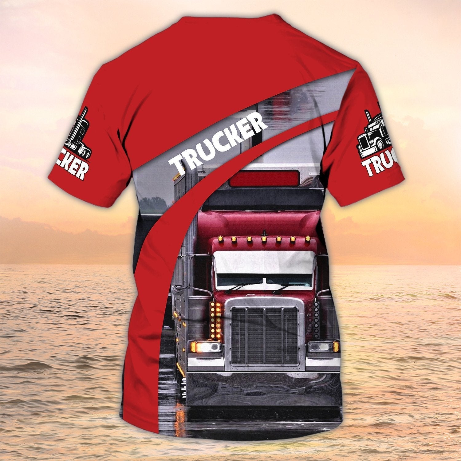 Custom Red Trucker T Shirt For Men & Women, 3D Truck Sublimation On Shirt, Gift For Trucker