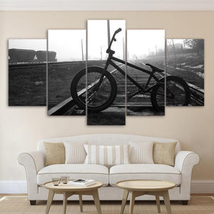 BMX Bike On Train Tracks Sport � 5 Panel Canvas Art Wall Decor Luxury Multi Canvas Prints, Multi Piece Panel Canvas Gallery Art Print