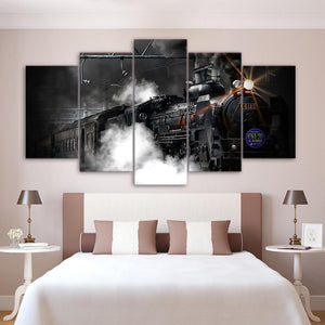 Train Poster Steam Smoke � Automative 5 Panel Canvas Art Wall Decor Luxury Multi Canvas Prints, Multi Piece Panel Canvas Gallery Art Print