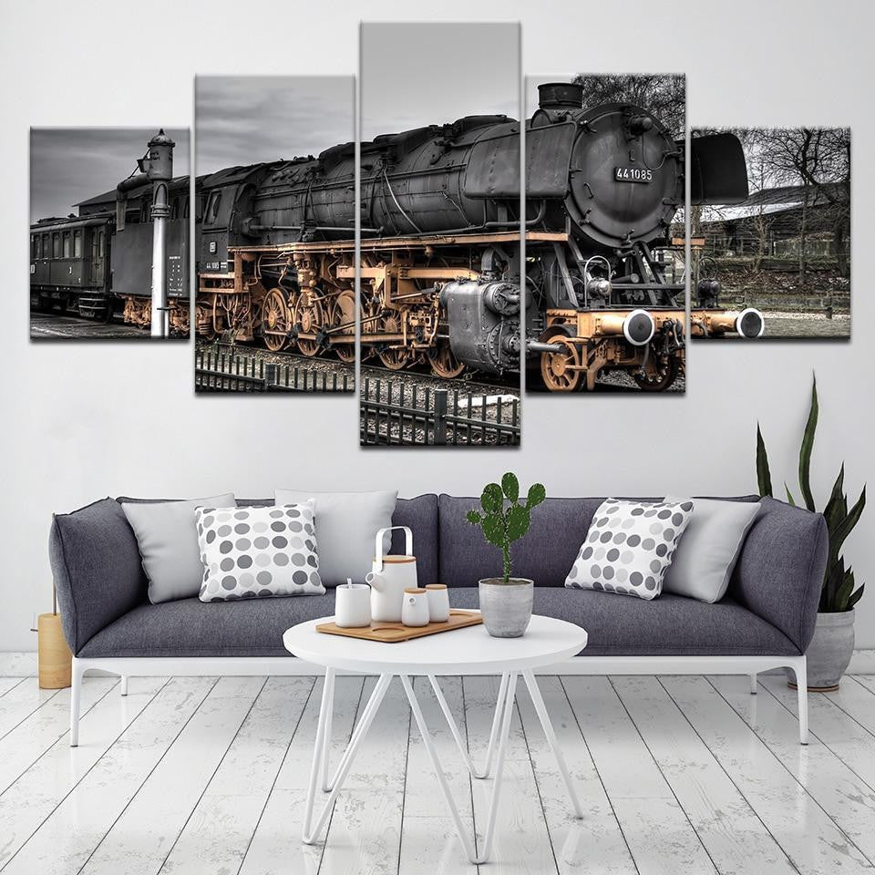 Nostalgia Antique Levels Train � Automative 5 Panel Canvas Art Wall Decor Luxury Multi Canvas Prints, Multi Piece Panel Canvas Gallery Art Print