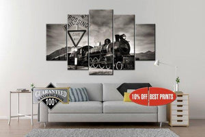 Train Locomotive 1 � Automative 5 Panel Canvas Art Wall Decor Luxury Multi Canvas Prints, Multi Piece Panel Canvas Gallery Art Print