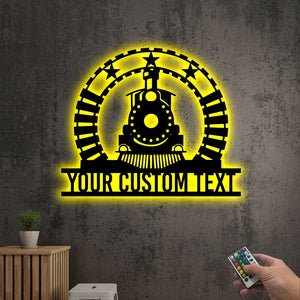 Railspirit Personalized Locomotive Train Destination Metal Wall Art With Led/Without Led Lights, Custom Train Sign For Kids, Child'S Room Decoration, Birthday Gift
