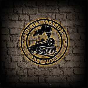 Railspirit Custom Train Metal Sign Personalized Family Name Train Sign With Est Date Railroad Wall Art Decor Train Gifts For Men Son Railway Sign