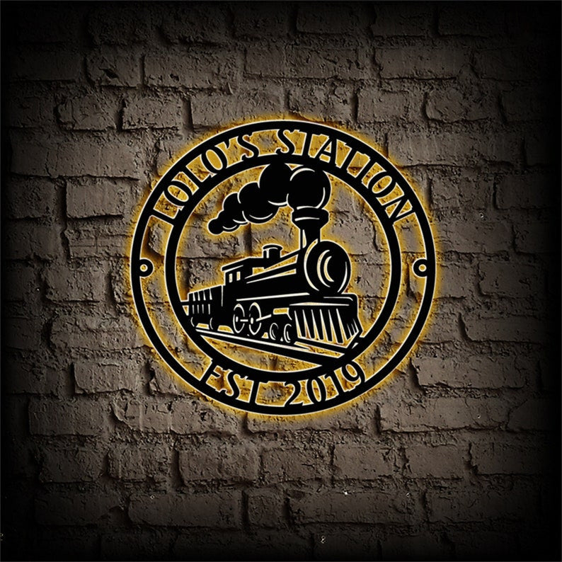 Railspirit Custom Train Metal Sign Personalized Family Name Train Sign With Est Date Railroad Wall Art Decor Train Gifts For Men Son Railway Sign