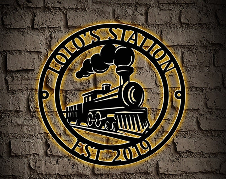 Railspirit Custom Train Metal Sign Personalized Family Name Train Sign With Est Date Railroad Wall Art Decor Train Gifts For Men Son Railway Sign