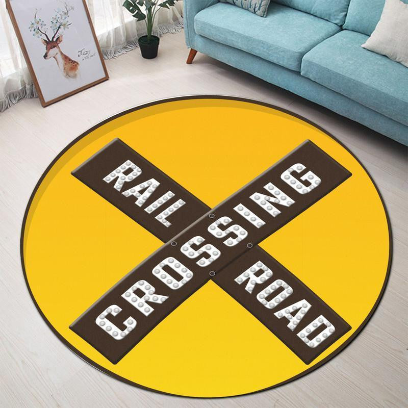 Railspirit Railroad Crossing Round Mat Round Floor Mat Room Rugs Carpet Outdoor Rug Washable Rugs