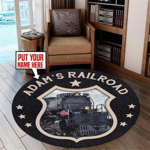 Railspirit Personalized Big Boys Railroad Train Room Round Mat Round Floor Mat Room Rugs Carpet Outdoor Rug Washable Rugs